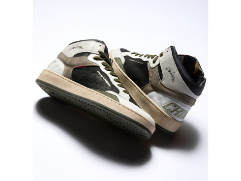 Crime London Men's Chelsea Mid Sneaker in Black, White and Military Green