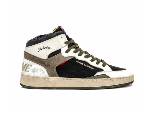Crime London Sneaker Chelsea Mid Nera, Bianca e Militare 11231