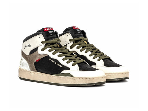 Crime London Men's Chelsea Mid Sneaker in Black, White and Military Green