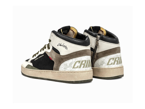 Crime London Men's Chelsea Mid Sneaker in Black, White and Military Green