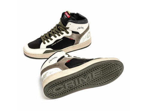 Crime London Men's Chelsea Mid Sneaker in Black, White and Military Green