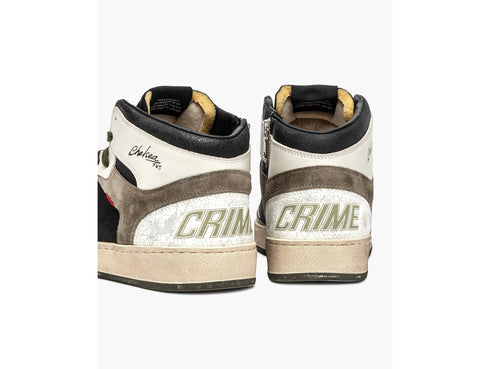 Crime London Men's Chelsea Mid Sneaker in Black, White and Military Green
