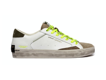 Crime London Sneaker Uomo Distressed Army Green con Lacci Fluo