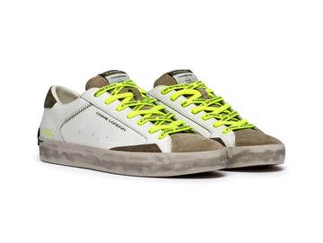 Crime London Sneaker Uomo Distressed Army Green con Lacci Fluo