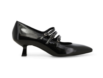 Melluso Women's Black Patent Leather Pumps with Triple Straps