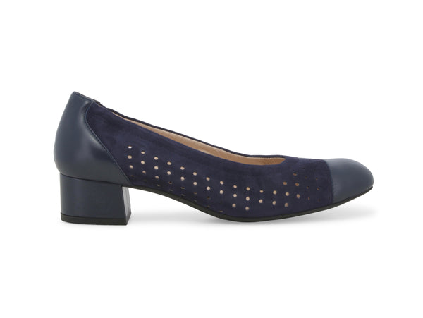 Melluso Décolleté Donna Traforato Pelle Camoscio Tacco Comodo Blu N411-244811