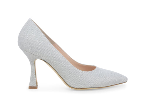 Melluso Décolleté Made in Italy Cerimonia Tacco Alto Tessuto Argento D163W-235005