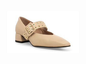 Melluso Women's Beige Leather Mary Jane with Buckle and Maxi Eyelets
