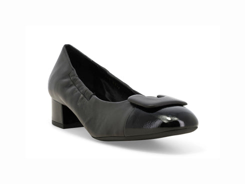 Melluso Décolleté Nera in Pelle e Vernice con Tacco Basso