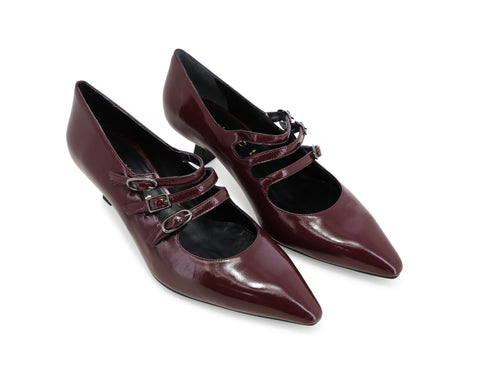 Melluso Burgundy Patent Pump with Triple Strap