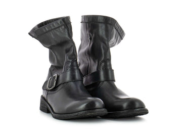 Felmini Women's Black Vintage Leather Biker Boots