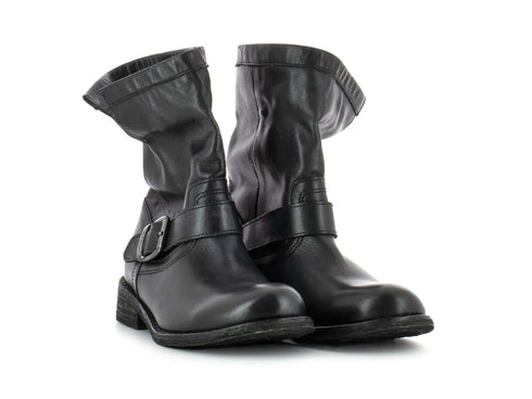 Felmini Stivaletti Biker Donna in Pelle Nera Vintage