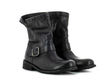 Felmini Women's Black Vintage Leather Biker Boots