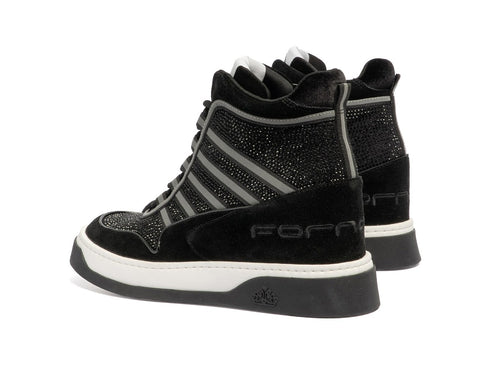 Fornarina Sneaker Daisy Alta Nera con Zeppa e Strass A/I
