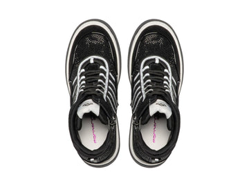 Fornarina Daisy High-Top Sneaker in Black with Wedge and Rhinestones F/W