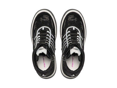 Fornarina Sneaker Daisy Alta Nera con Zeppa e Strass A/I