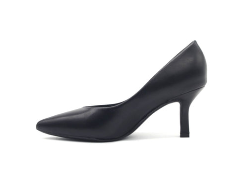 Francesco Milano Black Leather V-Neck Pumps