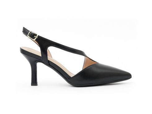 Francesco Milano Slingback Punta Sfilata con Design Asimmetrico Nero A08-13A-NE