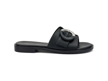 Frau Ciabatta Donna con Fibbia Decorativa Tomaia in Pelle Nera 85P4