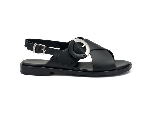 Frau Donna Sandali Flat 2 Fasce con Fibbia Bicolore Tomaia Pelle Nera 85P6