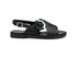Frau Donna Sandali Flat 2 Fasce con Fibbia Bicolore Tomaia Pelle Nera 85P6