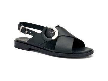 Frau Women's Flat Sandals 2 Straps with Two-Tone Buckle Leather Upper