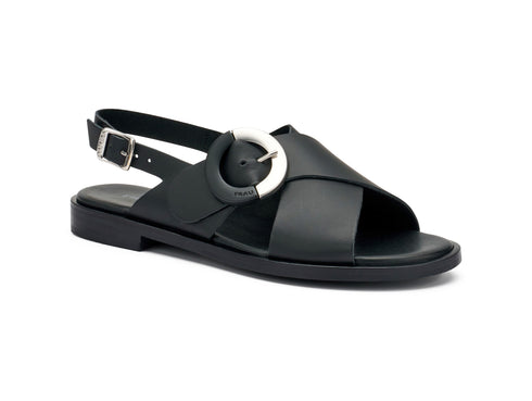 Frau Women's Flat Sandals 2 Straps with Two-Tone Buckle Leather Upper