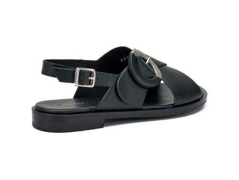 Frau Women's Flat Sandals 2 Straps with Two-Tone Buckle Leather Upper