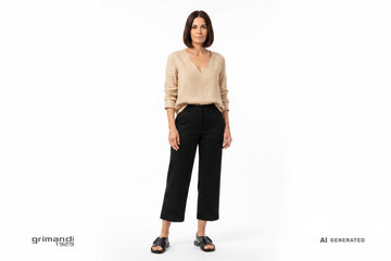 FRAU 85M6 Nero Flat X-Cross - Culotte Nero Blusa Lino Sabbia Ufficio - AI-Generated Model