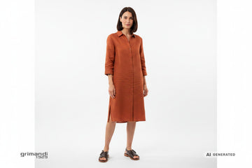FRAU 85M6 Moro - Chemisier Lino Ruggine Look Giorno Naturale Sofisticato - AI-Generated Model