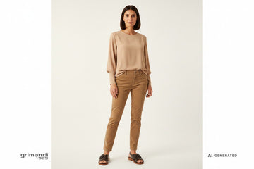 FRAU 85M6 Moro - Pantalone Corda Sigaretta Blusa Morbida Urbano Elegante - AI-Generated Model