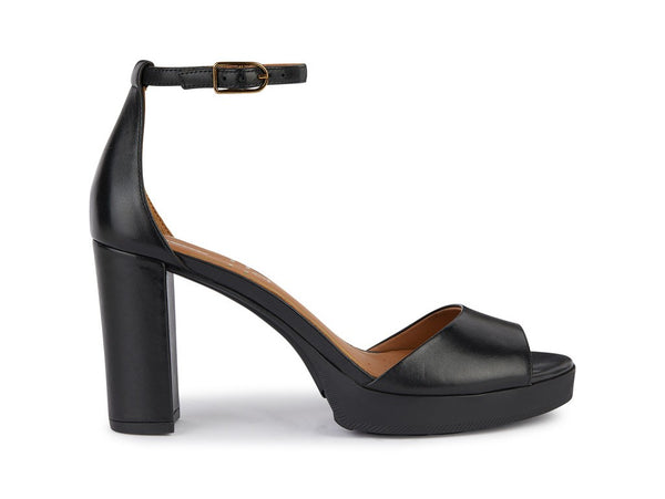 Geox Sandali Alti Donna Pleasure Cinturino Caviglia Tomaia Pelle Nera D4586D-black