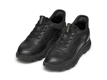 Geox Women's Spherica Plus Leather Sneaker in Total Black