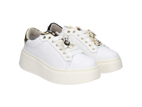 GIO+ Sneakers Donna Pelle con Dettagli Gold e Applicazioni Gioiello