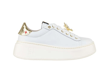 GIO+ Women's Leather Sneakers with Gold Details and Jewel Applications