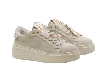GIO+ Women's Beige Suede Sneakers with Jewel Bear Detail - Fall/Winter
