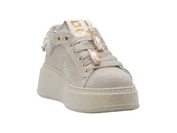 GIO+ Women's Beige Suede Sneakers with Jewel Bear Detail - Fall/Winter