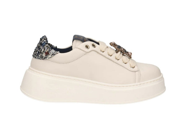 Sneakers Donna GIO+ in Pelle Panna con Gioielli e Dettagli Tweed A/I PIA424A