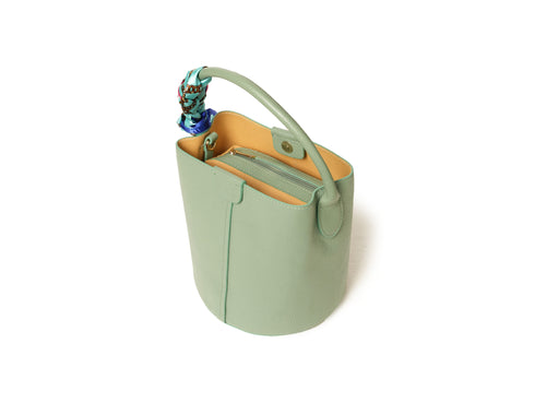 Melluso Sage Green Leather Bucket Bag with Scarf and Shoulder Strap
