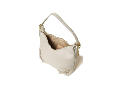 Melluso Ice Beige Leather Hobo Bag with Gold Details