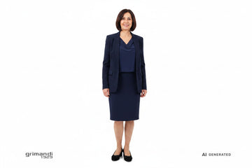 Outfit 2 – Blusa cady blu notte con gonna tubino e blazer strutturato - AI-Generated Model