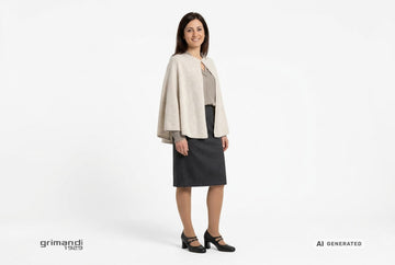 Decollete Melluso donna indossate con mantella cashmere panna, sottogiacca greige e gonna lana antracite. Outfit 1