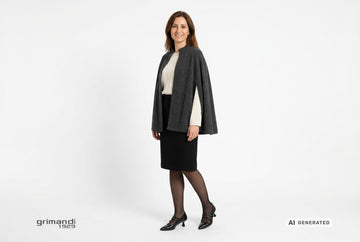 Décolleté Melluso donna indossate con mantella cashmere antracite, sottogiacca panna e gonna al ginocchio in lana nera. Outfit 2