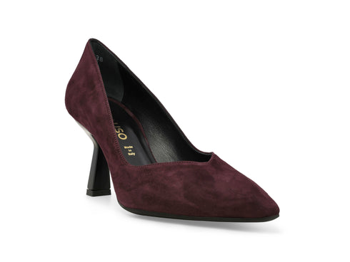 Melluso Burgundy Suede Pump with Sculpted Heel