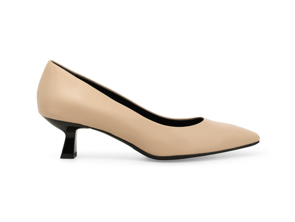 Melluso Nude Leather Pumps with Black Spool Heel