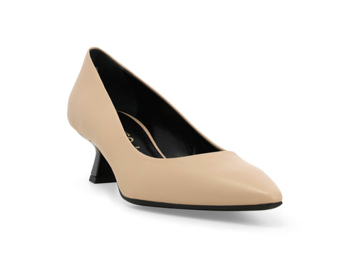Melluso Nude Leather Pumps with Black Spool Heel