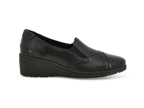 Melluso Mocassino Comfort Nero in Pelle e Vernice con Zeppa K91639-249487