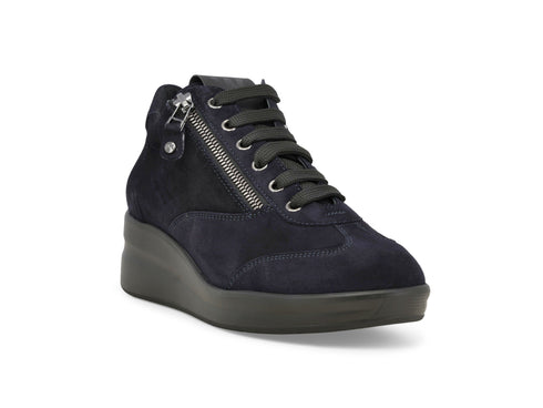 Melluso Sneaker Alta Invernale Donna Blu Camoscio con Zeppa e Zip
