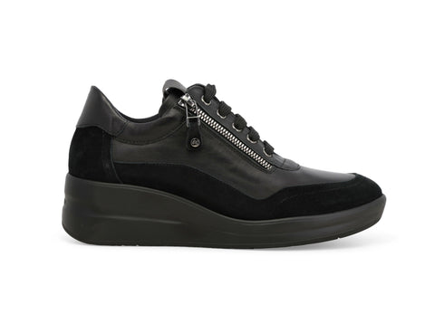 Melluso Scarpa Donna Nera in Pelle e Camoscio con Zeppa e Zip R25655Z-250020