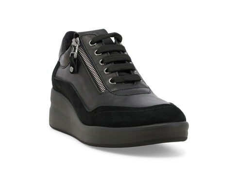 Melluso Scarpa Donna Nera in Pelle e Camoscio con Zeppa e Zip